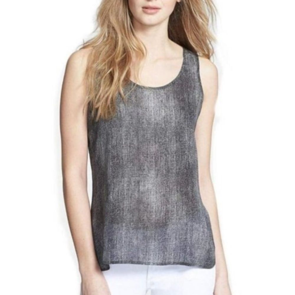 New Eileen Fisher, 100% silk Willow twill gray, black, printed tank top